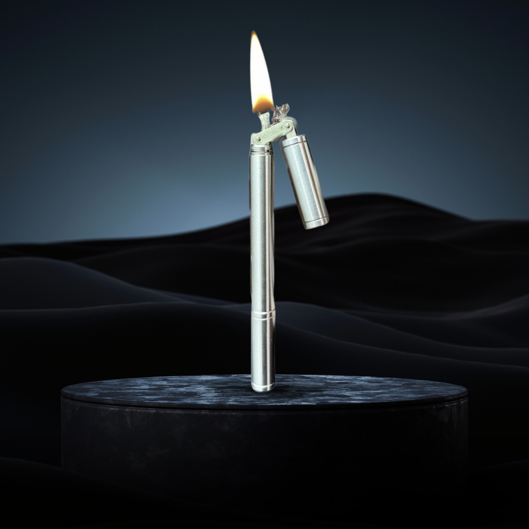 Smoke King Wheel Kerosene Lighter Brass Silver Nunchaku Style, Dual Tank, Retro Bamboo Design with 360 Rotation