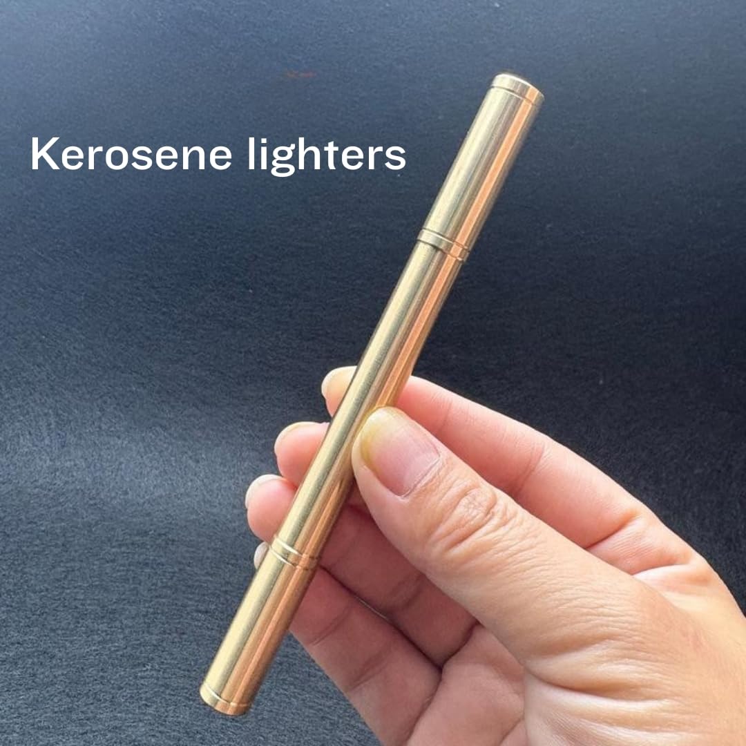 Smoke King Kerosene Lighter Brass Gold Nunchaku Style, Dual Tank, Retro Bamboo Design with 360 Rotation