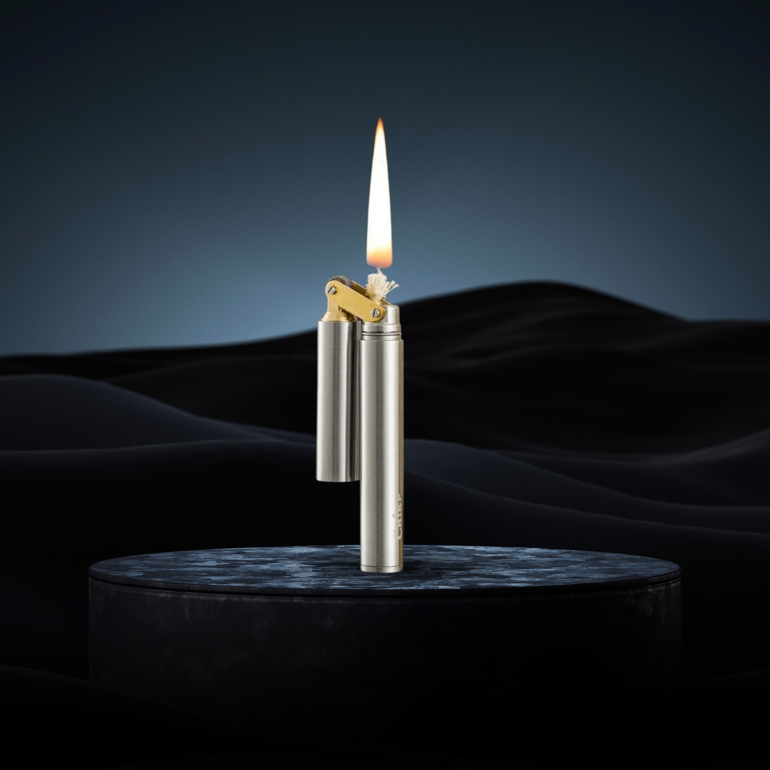 Smoke King Kerosene Lighter – Refillable Silver Stick Lighter for Cigarettes & Cigars, Retro Brass Body Open Flame Windproof Pocket Lighter for Men