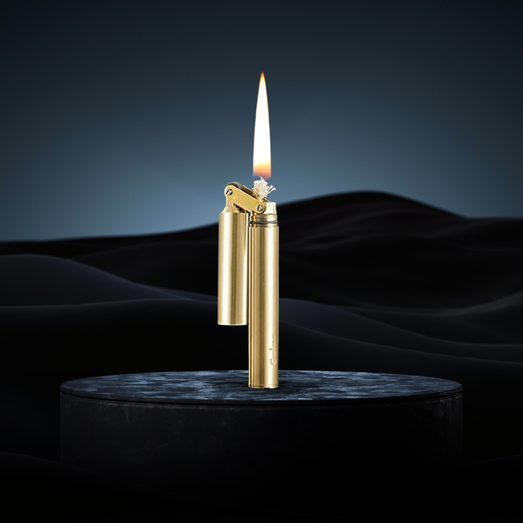 Kerosene Lighter, Brass Body, Open Flame, Retro Stick Design (Gold Stick Lighter)