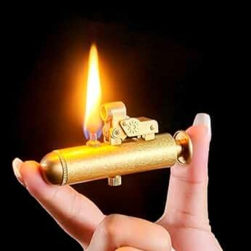 Submarine Press Cigarette Lighter, Gold Design, Refillable Brass & Zinc Alloy Windproof Lighter, Vintage Steampunk Style for Men