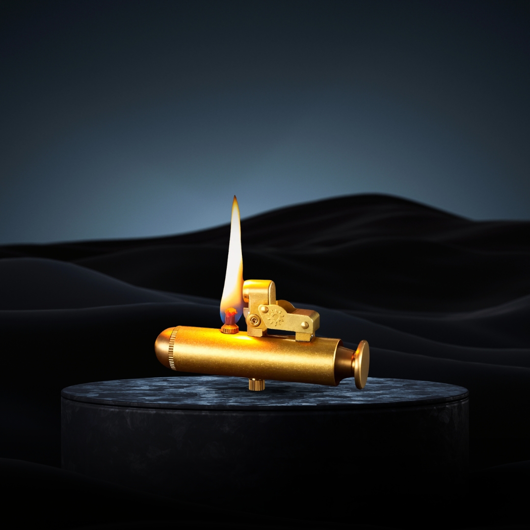 Submarine Press Cigarette Lighter, Gold Design, Refillable Brass & Zinc Alloy Windproof Lighter, Vintage Steampunk Style for Men