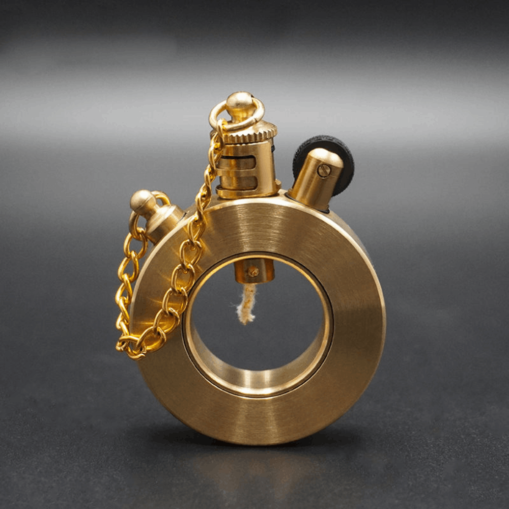 Smoke King Hollow Ring Design Retro Brass Trench Lighter Soft Flame, Refillable Wheel Kerosene Lighter