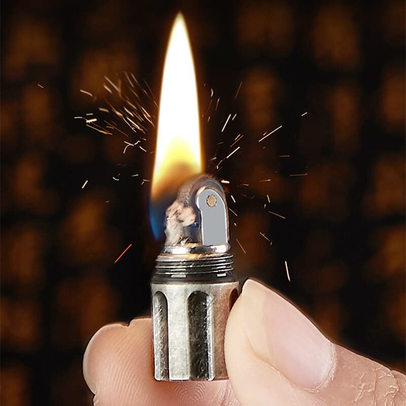 Smoke King Portable Kerosene Lighter Silver Mini Metal Keychain, Refillable Lighter & Pocket Pendant for Camping & Outdoors