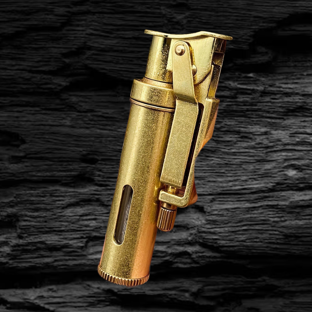 Smoke King Trench Lighter Vintage Brass Kerosene Refillable Lighter with Mechanical Grinding Wheel, Transparent Oil Tank, Windproof & Durable Retro Design Gift for Men