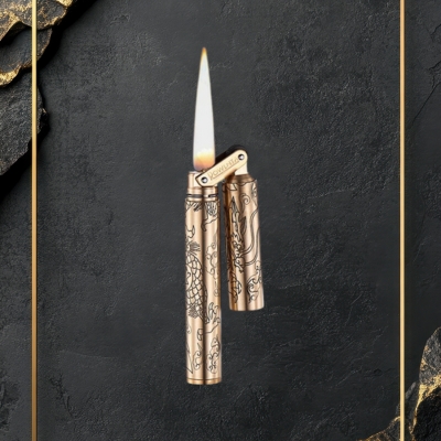 Smoke King Brass Nunchaku Kerosene Lighter – Mini Creative Dragon Engraved Vintage Lighter for Men, Refillable Soft Flame EDC Pocket Gift