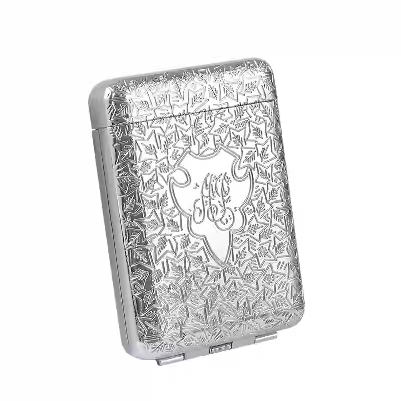 Smoke King Silver Metal Cigarette Case | Stylish Retro Design | 16 King Size Cigarettes | Compact Pocket Case | Gift Pouch