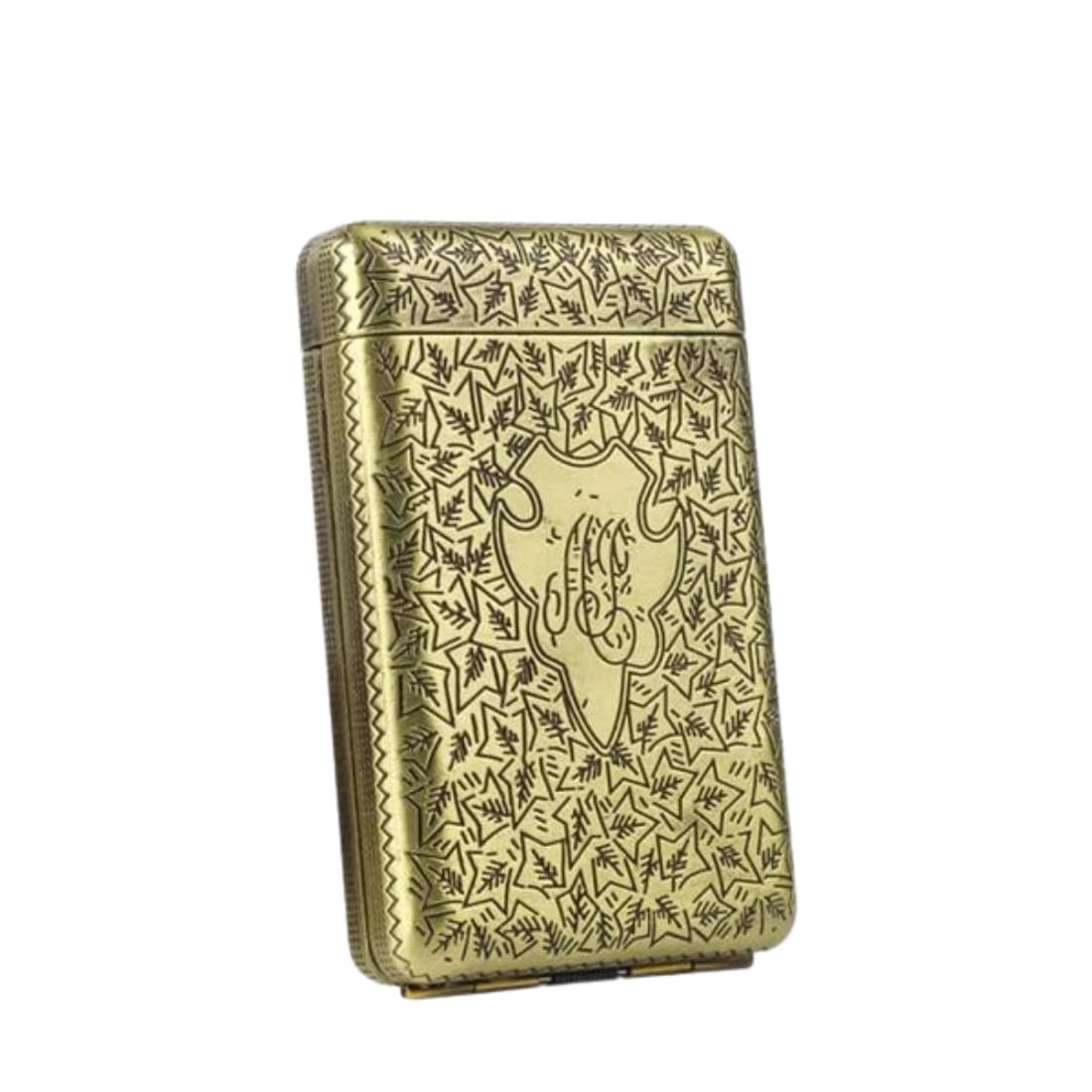 Smoke King Vintage Gold Cigarette Case | Antique Carved Retro Design | Holds 16 King Size Cigarettes | Portable | Gift Box