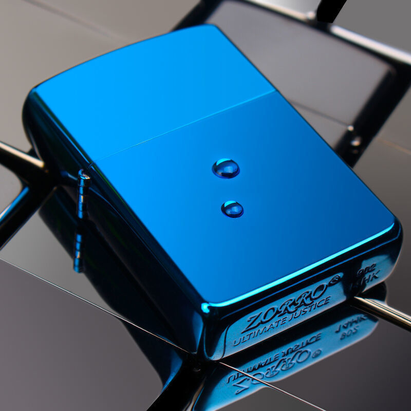 Smoke King Classic High Polish Blue Ice Pocket Lighter | Zorro Windproof Refillable Kerosene Oil Lighter (Fuel Not Included)