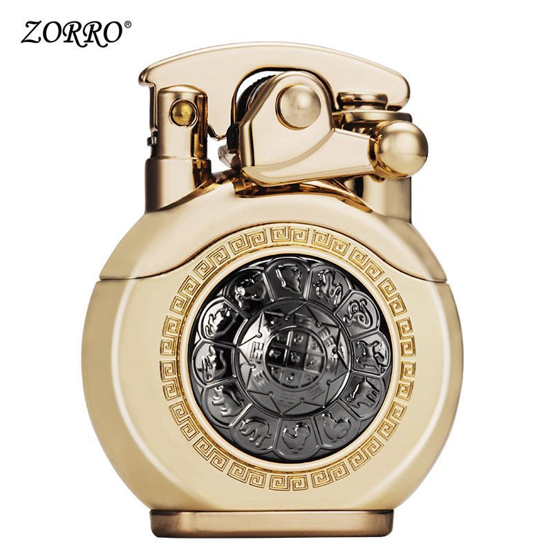 Smoke King Gold Spinner Premium Refillable Cigarette Lighter – Perfect for Gifting | Zorro Lift Arm Soft Flame Pocket Lighter |Gift for Men (Fuel Not Included)