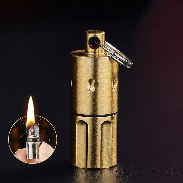 Smoke King Portable Kerosene Lighter Gold Mini Metal Keychain, Refillable Lighter & Pocket Pendant for Camping & Outdoors