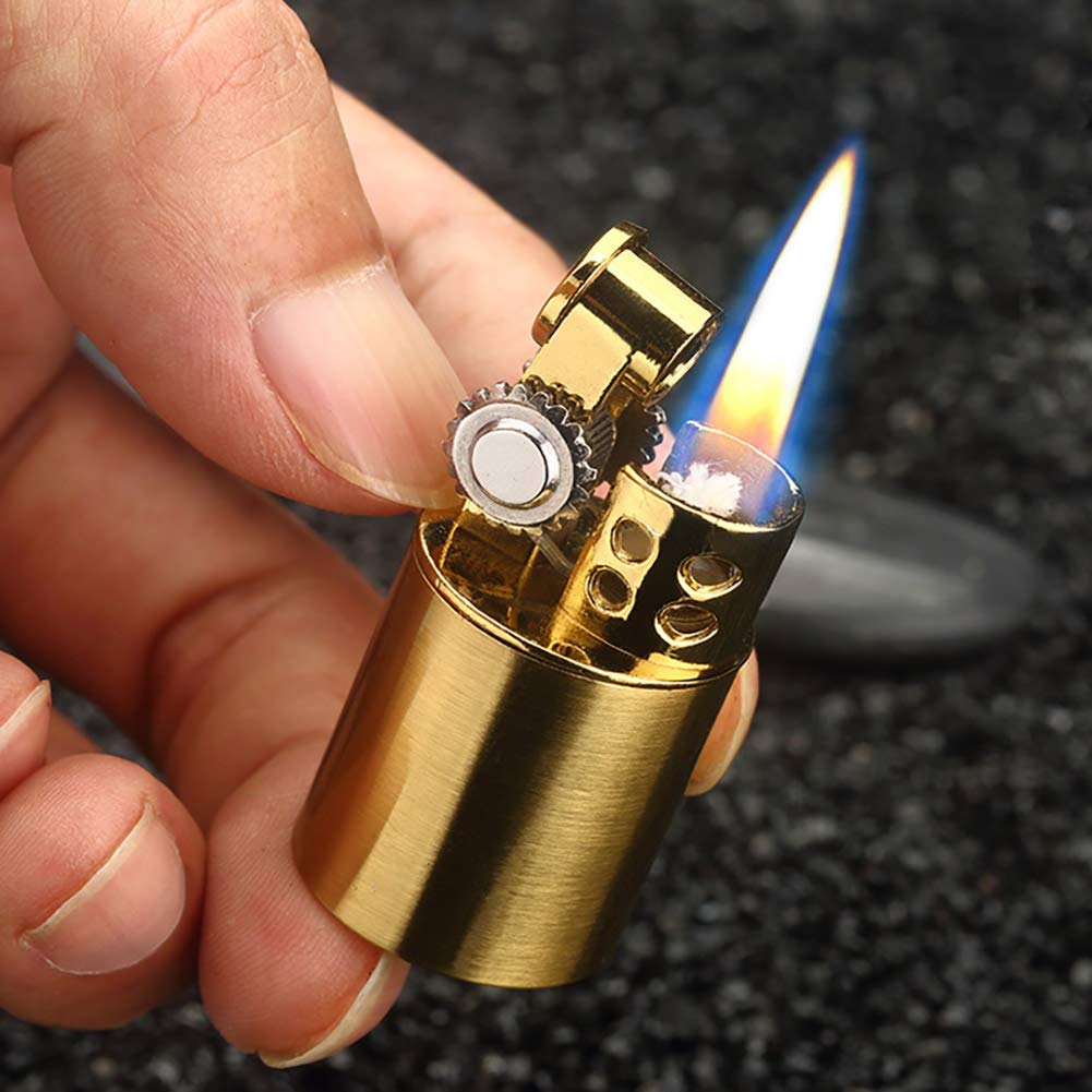 Smoke King Mini Retro Brass Flint Lighter Windproof Kerosene Metal Lighter for Men (Gold)